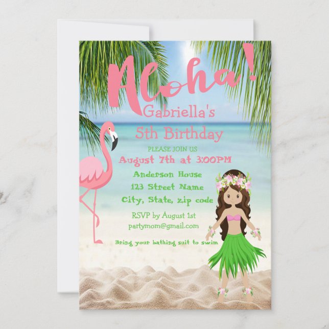 Invitation Aloha Beach Girls Luau Anniversaire Fête Invitatio (Devant)