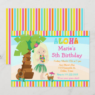 Invitation Aloha Cute Blonde Fille fête d'anniversaire