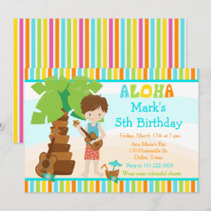 Invitation Aloha Cute Brunette Boy Fête d'anniversaire