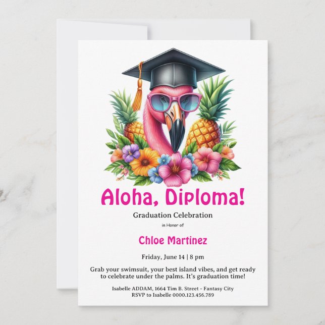 Invitation Aloha Diploma Tropical Graduation Pool Party  (Devant)