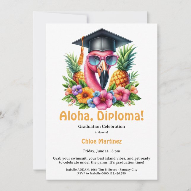 Invitation Aloha Diploma Tropical Graduation Pool Party  (Devant)