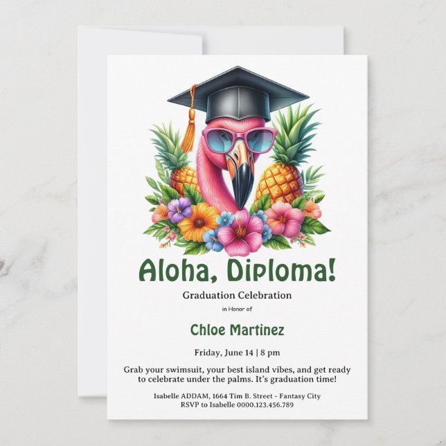 Invitation Aloha Diploma Tropical Graduation Pool Party  (Devant)