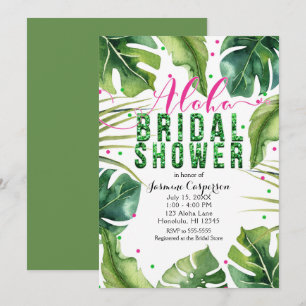 Invitation ALOHA FÊTE DE L'MARIÉE Feuilles tropicaux rose et 