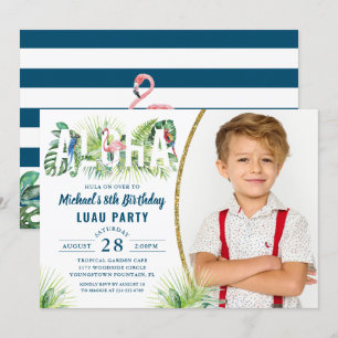Invitation Aloha Flamant rose Plage tropicale Anniversaire Ph