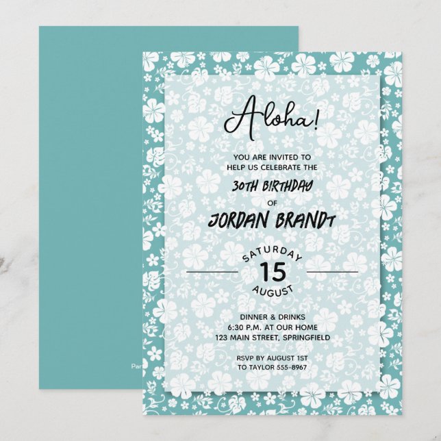 Invitation Aloha Hawaiian Floral fête d'anniversaire (Devant / Derrière)