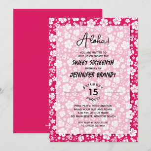 Invitation Aloha Hawaiian Floral Hot Pink 16e anniversaire