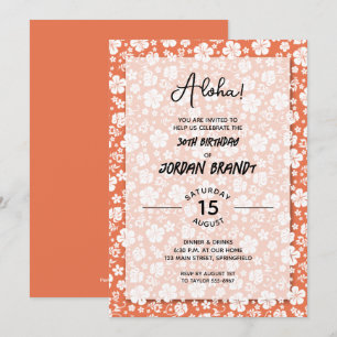 Invitation Aloha Hawaiian Floral Peach Anniversaire