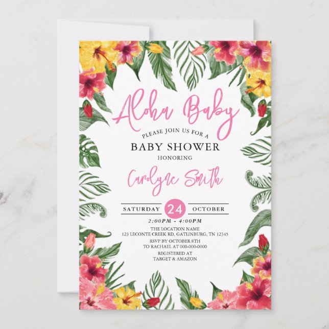 Invitation Aloha Hawaiian Tropical Girl Baby shower (Devant)