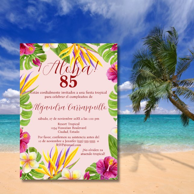 Invitation Aloha Hawaiienne couleur espagnole 85e anniversair (Créateur téléchargé)
