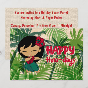 Invitation Aloha Honeys Noël Fête Hula Fille Palmiers