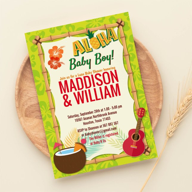 Invitation Aloha Luau Baby shower Hawaiian Tropical Couples (Créateur téléchargé)