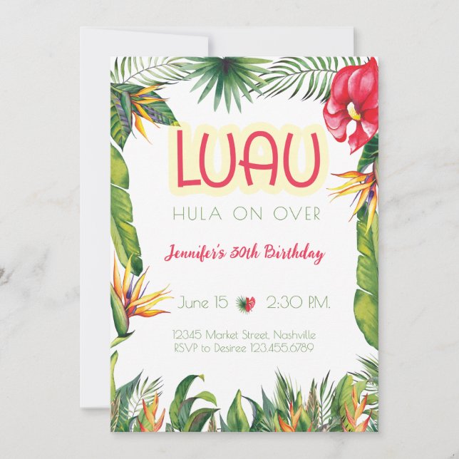 Invitation Aloha Luau Fête Tropicale Florale (Devant)