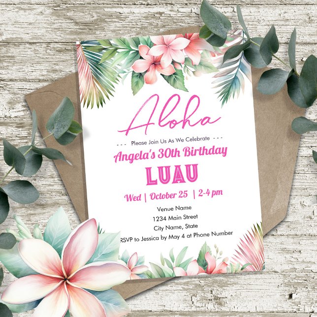 Invitation Aloha Luau Tropical Adulte Anniversaire (Créateur téléchargé)
