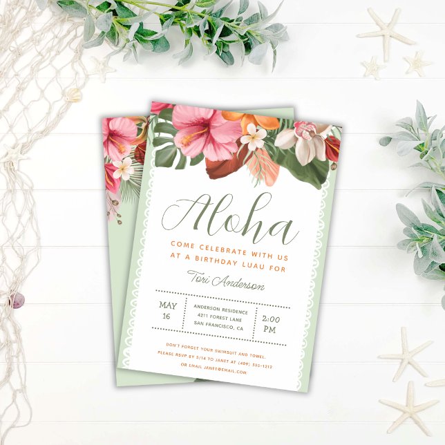 Invitation Aloha Luau Tropical Chic Anniversaire (Créateur téléchargé)