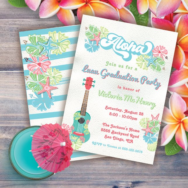 Invitation Aloha Luau Tropical Floral Graduation Party (Créateur téléchargé)