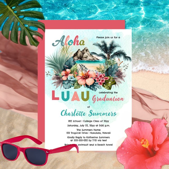 Invitation Aloha Luau Tropical Island Beach Graduation Party (Créateur téléchargé)