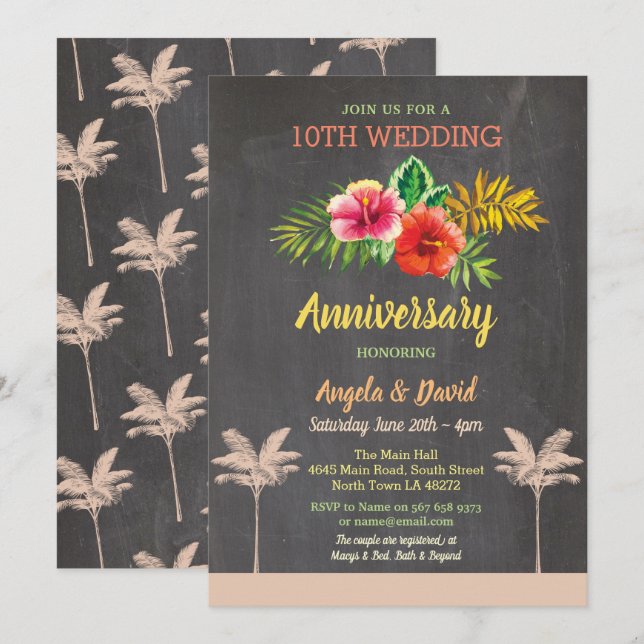 Invitation Aloha Mariage Anniversaire Tropical Chalk Invitati (Devant / Derrière)