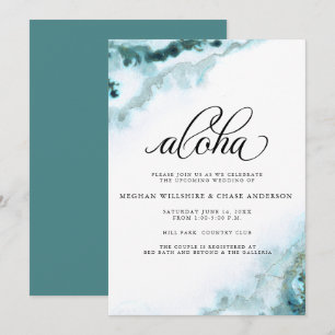 Invitation Aloha moderne Turquoise aquarelle Moss Agate
