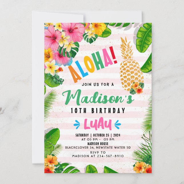 Invitation Aloha Pineapple 10e anniversaire de fête Invitatio (Devant)