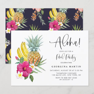 Invitation Aloha Pineapple et Hibiscus Tropical Pool Party