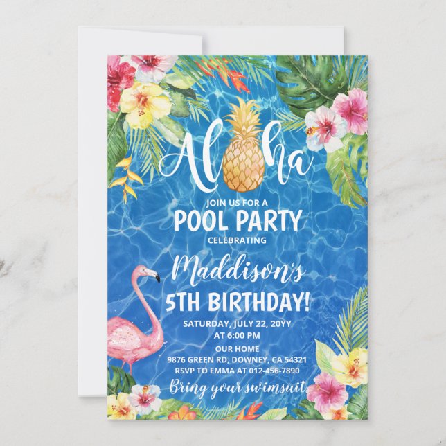 Invitation Aloha Pool Party Tropical Anniversaire de l'ananas (Devant)
