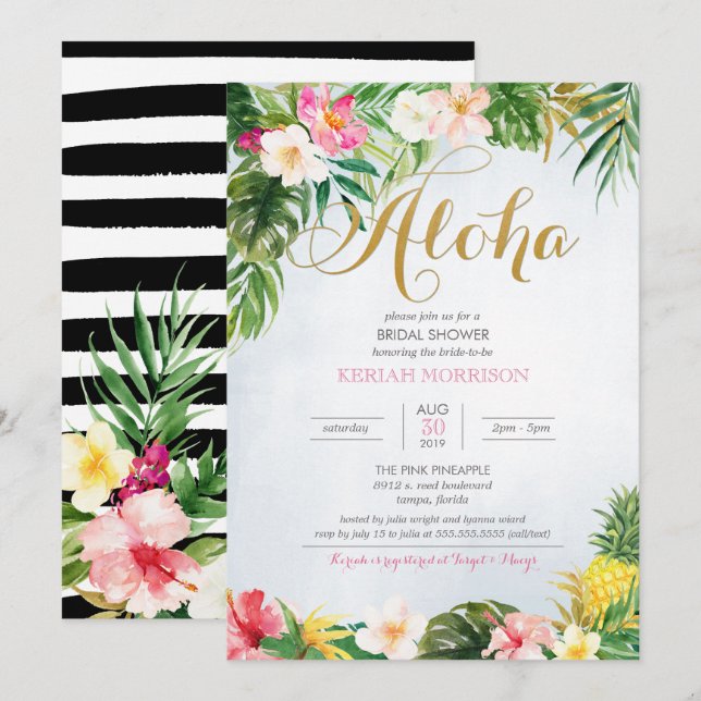 Invitation Aloha Summer Tropical ou Luau Fête des mariées (Devant / Derrière)