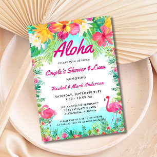Invitation Aloha Tropical Flamant rose Luau Couple Douche