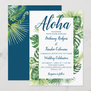 Invitation Aloha Tropical Greenery Blue Beach Mariage