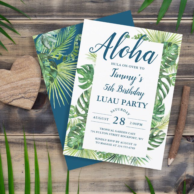 Invitation Aloha Tropical Greenery Luau Fête d'anniversaire (Créateur téléchargé)