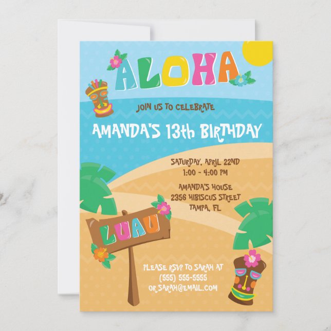 Invitation Aloha ! Tropical, Hawaii Luau Fête d'anniversaire  (Devant)
