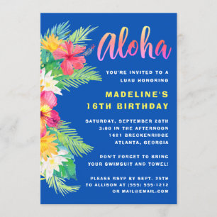 Invitation Aloha Tropical Hawaiian Luau fête d'anniversaire