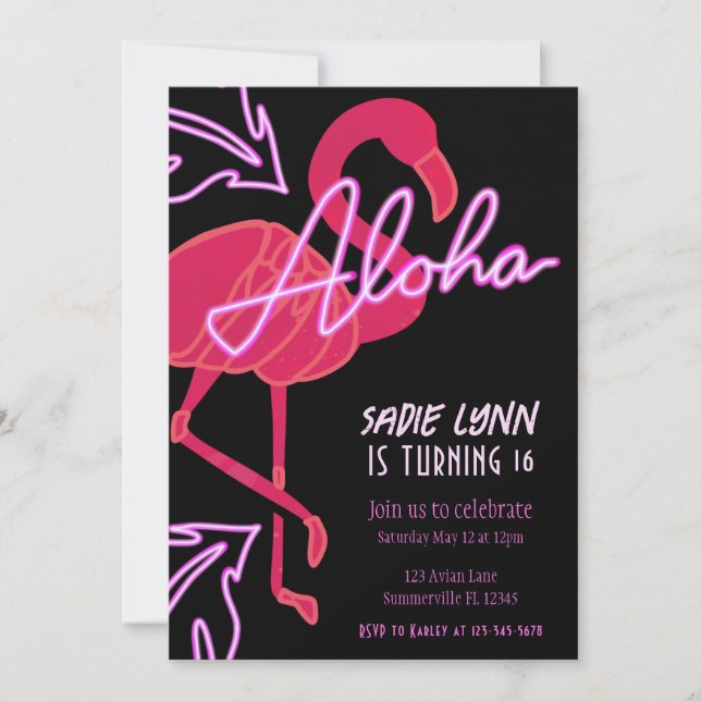 Invitation Aloha Tropical Hawaiian Seizième anniversaire (Devant)