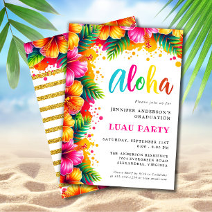 Invitation Aloha Tropical Luau Parties scintillant Graduation