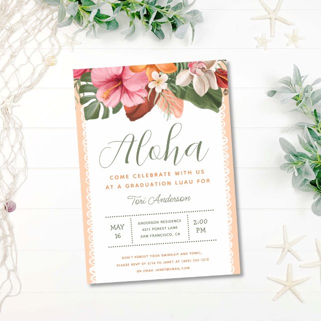 Invitation Aloha Tropical Luau Stylish Graduation Party (Créateur téléchargé)