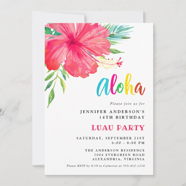Invitation Aloha Tropical Pink Hibiscus Floral Luau Anniversa (Devant)