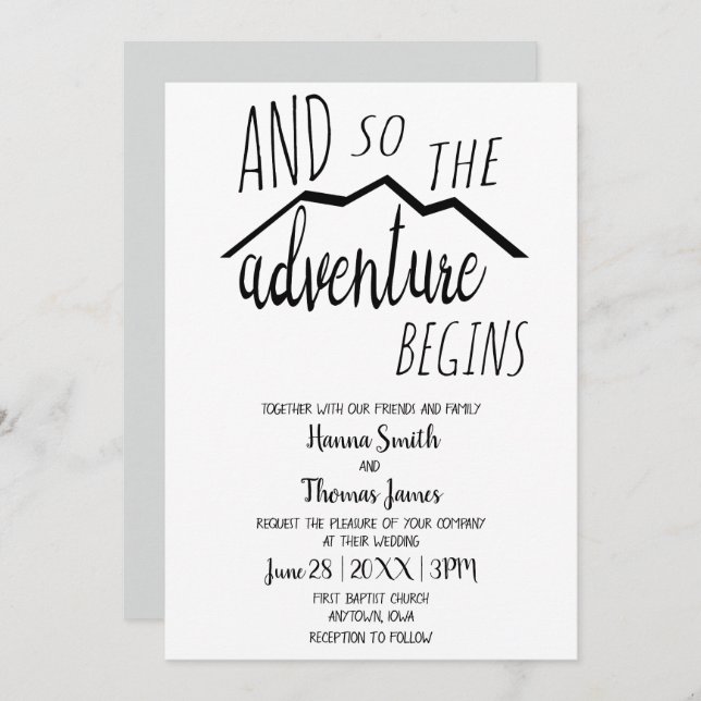 Invitation Alors L'Aventure Commence Rustic Mountain Mariage  (Devant / Derrière)