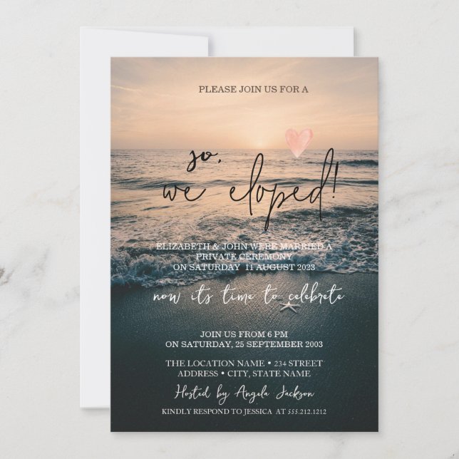 Invitation Alors Nous Avons Été Elopés, Mariage De Plage Trop (Devant)