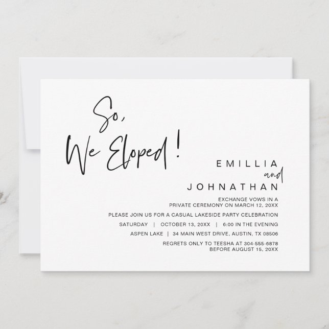 Invitation Alors, nous nous sommes enfuis, fête de mariage en (Devant)