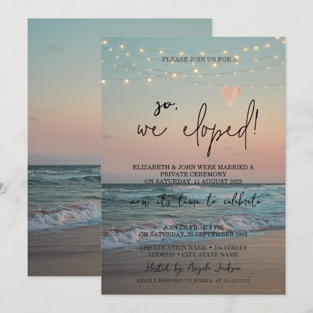 Invitation Alors nous nous sommes enfuis, Mariage au coucher  (Devant / Derrière)