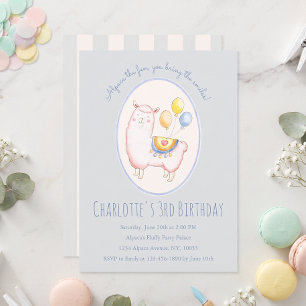 Invitation Alpaca à l'aquarelle avec ballon bleu clair Annive