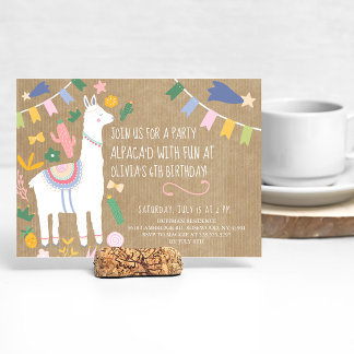 Invitation Alpaca avec fête d'anniversaire amusante