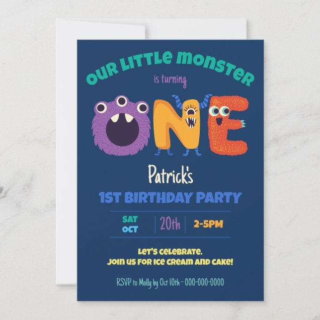 Invitation Alphabet Monstres 1er anniversaire Notre petit mon (Devant)