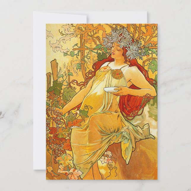 Invitation Alphonse Mucha Art Nouveau Automne (Devant)