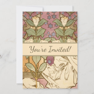 Invitation Alphonse Mucha Étoiles Élégantes Art Nouveau Camél