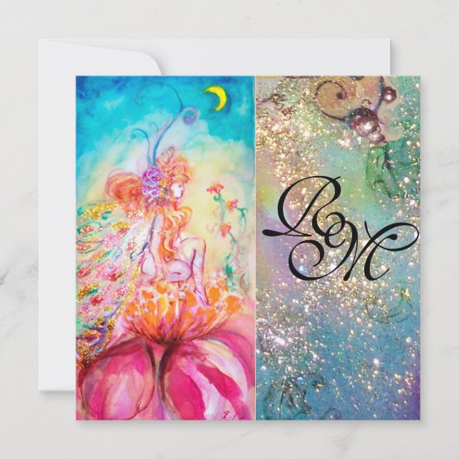 Invitation ALTHEA, monogramme bleu rose jaune vert étincelant (Devant)