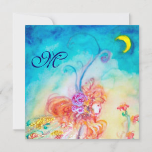 Invitation ALTHEA, monogramme rose bleu jaune vert scintillan