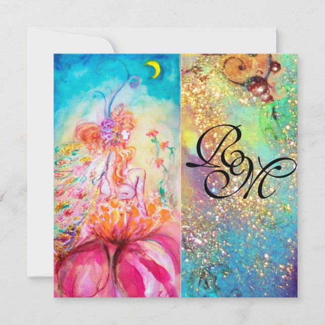 Invitation ALTHEA , monogramme rose bleu jaune vert scintille (Devant)