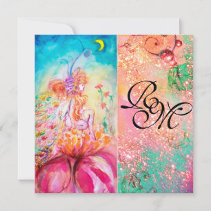 Invitation ALTHEA , monogramme rose bleu jaune vert scintille