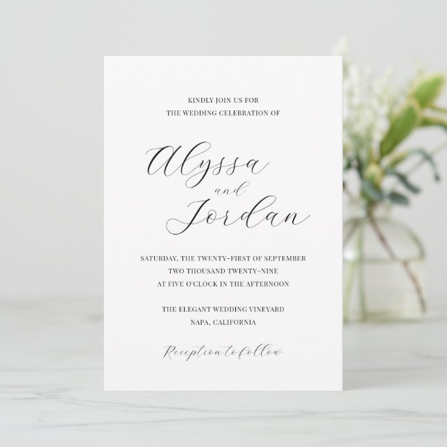 Invitation Alyssa Calligraphie Typographie Mariage élégant (Debout devant)