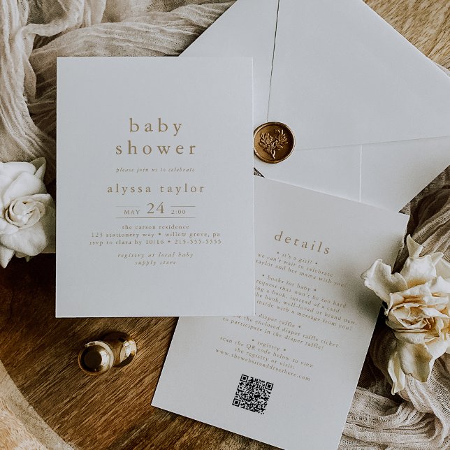 Invitation ALYSSA Rustic Gold Boho QR Baby shower simple (ALYSSA Rustic Gold Boho QR Simple Baby Shower Invitation)